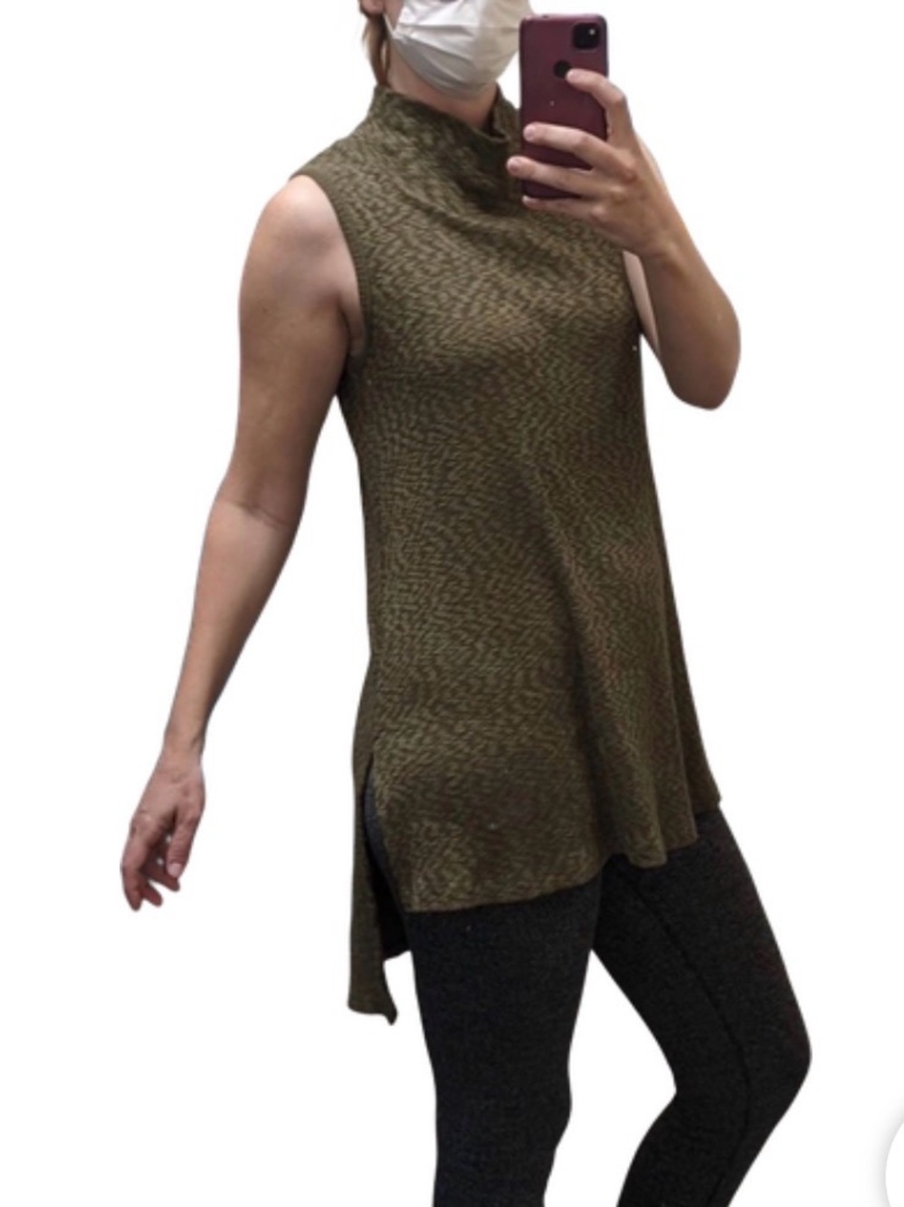 Olive green sleeveless mockneck tunic/ minidress